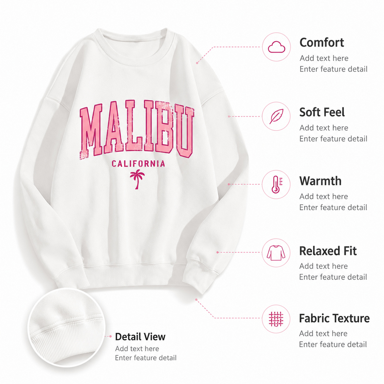 Warmth / Comfort Feature Infographic - Hoodie / Sweatshirt result for the same hoodie or sweatshirt, created using ListingReady while preserving the original colour, print, hood, drawstrings, cuffs, stitching and proportions.