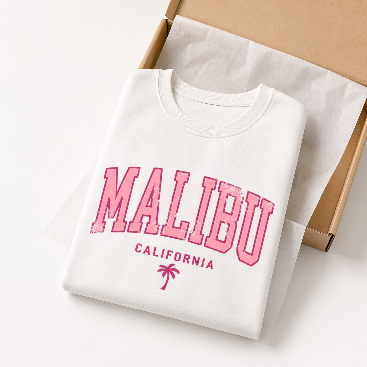 Folded packaging presentation of the same hoodie or sweatshirt, created using ListingReady with realistic folds and the original colour, print, hood, drawstrings, cuffs, stitching and proportions preserved.