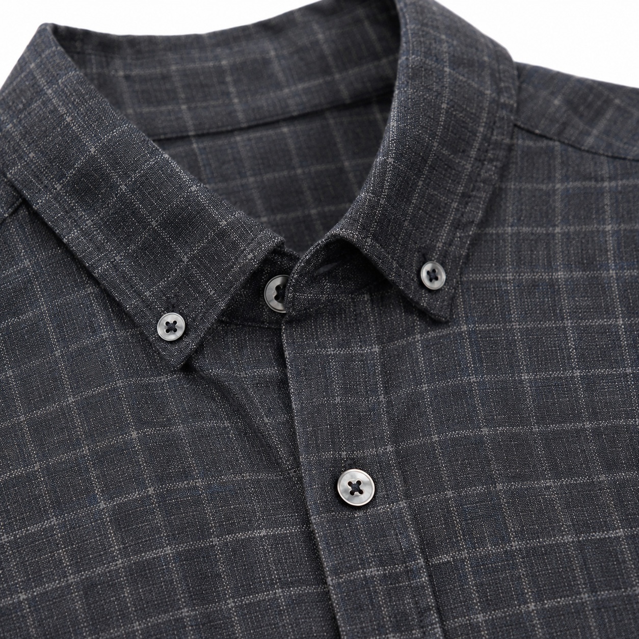Fabric / Pattern Close-Up result for the same shirt, created using ListingReady while preserving the original colour, pattern, collar, buttons, sleeves, cuffs and proportions.