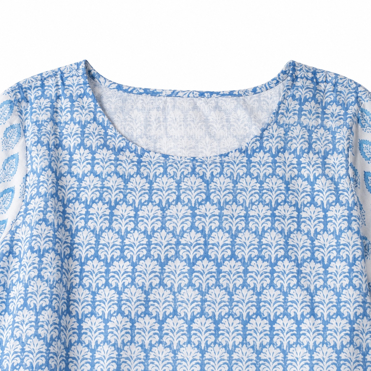 Neckline / Embroidery Detail Image result for the same kurti or ethnic-wear garment, created using ListingReady while preserving the original colour, embroidery, neckline, sleeves, side slits and proportions.