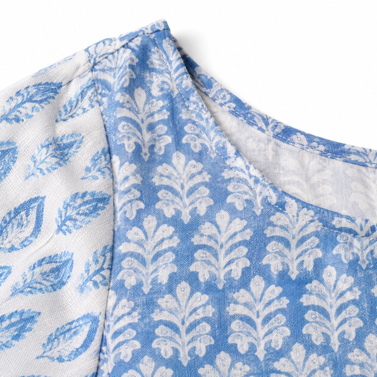 Fabric / Print / Border Close-Up result for the same kurti or ethnic-wear garment, created using ListingReady while preserving the original colour, embroidery, neckline, sleeves, side slits and proportions.